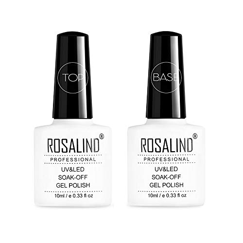 ROSALIND Base y Top Coat Semipermentes, Esmaltes Semipermanentes de Uñas en Gel UV LED Gel Soak Off 10ML