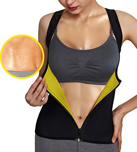 Roseate Chaleco Sauna Deportivo Mujer Fajas Reductoras Adelgazantes Abdominal Neopreno Camiseta Reductora Compresión de Sudoración Gimnasio con Cremallera M