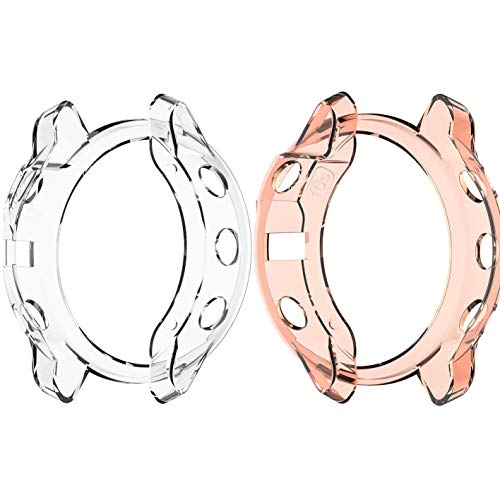 Ruentech Ersat - Funda protectora compatible con Garmin Fenix 6s Pro Saphir Sapphire Protector de pantalla, carcasa de TPU, protección completa, antiarañazos (rosa + transparente)