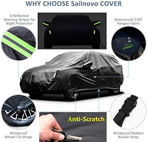 Sailnovo Funda para Coche Exterior Negra Impermeable Resistente al Sol, Polvo, Viento, Lluvia, Nieve y Rasguño 210T para SUV (4.8 x 1.9 x 1.85m)