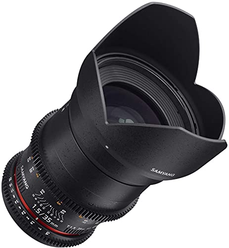 Samyang F1312901101 - Objetivo para vídeo VDSLR para Canon EF (Distancia Focal Fija 35mm, Apertura T1.5-22 AS UMC II, diámetro Filtro: 77mm), Negro