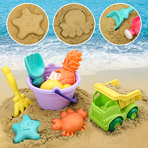 Sanlebi Juguetes Playa, Juegos Playa con Cubo Palas Rastrillo Moldes de Arena, Niños Material Plastico Juguetes Arena