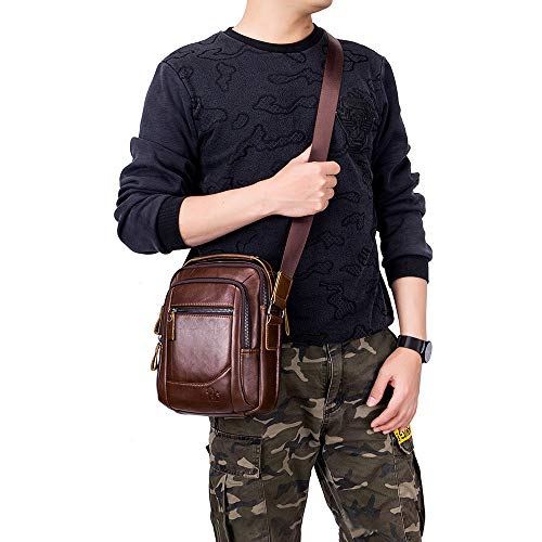 SDINAZ Hombres Bolsos de Mano Bolso de Hombro Bandolera Bolsa de Colgar La Primera Capa de Piel de Vaca.Bolso de Moda de Negocios Informal ES881 Marrón