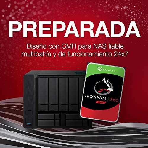 Seagate IronWolf Pro, 10 TB, Disco Duro Interna HDD NAS, CMR, 3,5 pulgadas, SATA a 6 Gb/s, 7200 RPM, caché de 256 MB, RAID, 3 años Rescue Services (ST10000NE000)