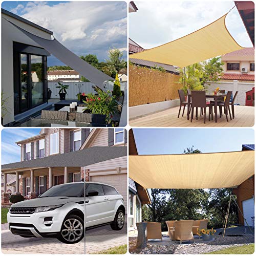 Sekey Toldo Vela de Sombra Rectangular HDPE Protección Rayos UV Resistente Permeable Transpirable para Patio, Exteriores, Jardín, con Cuerda y Kit de Montaje, Arena 2×4m