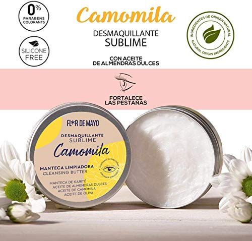 Set Crema Desmaquillante Ojos y Cara de Camomila, Manteca de Karité, Aceite de Oliva y de Almendras Dulces 90ml y Manopla Toallita Microfibra Reutilizable