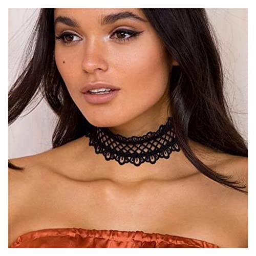 Seupeak Black Gothiclace Gargantilla Collares Hollow Flower Collar Liso Llanco Cordón Clavícula Clavícula for Mujeres Y Niñas