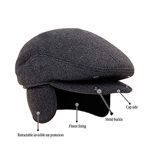 SFGHOUSE Gorra plana Tweed Otoño e Invierno Estilo Tradicional Gatsby Newsboy Driving Cap Boina Sombrero con Orejeras Ajustables (Grueso, M) Negro