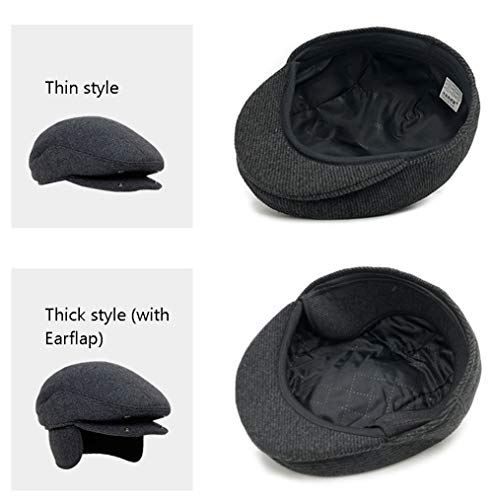 SFGHOUSE Gorra plana Tweed Otoño e Invierno Estilo Tradicional Gatsby Newsboy Driving Cap Boina Sombrero con Orejeras Ajustables (Grueso, M) Negro