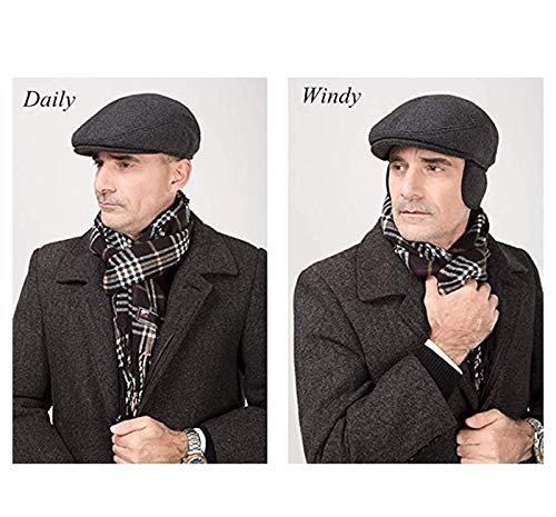 SFGHOUSE Gorra plana Tweed Otoño e Invierno Estilo Tradicional Gatsby Newsboy Driving Cap Boina Sombrero con Orejeras Ajustables (Grueso, M) Negro