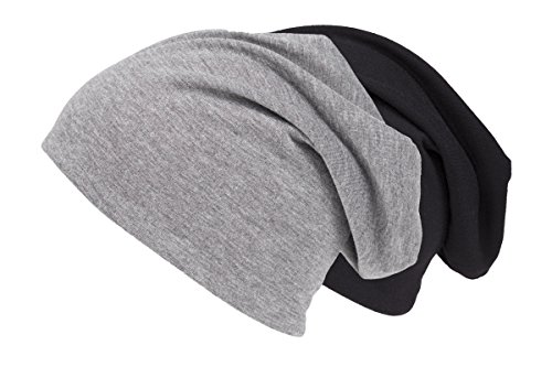 shenky - Gorro caído de Punto - para Primavera y Verano - para Hombre, Mujer y niños - para Cabezas Grandes - Pack Doble Negro y Gris - Talla única