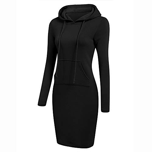 SHOBDW Mujer Liquidación Venta Sudadera con Capucha para de Color sólido Casual Fit Recta Invierno Manga Larga Tops Abrigos Chaqueta Sexy Vestidos Delgados(Negro,XL)