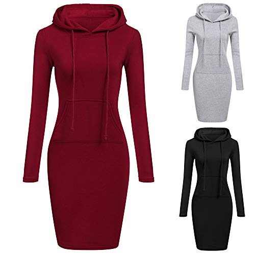 SHOBDW Mujer Liquidación Venta Sudadera con Capucha para de Color sólido Casual Fit Recta Invierno Manga Larga Tops Abrigos Chaqueta Sexy Vestidos Delgados(Rojo,2XL)