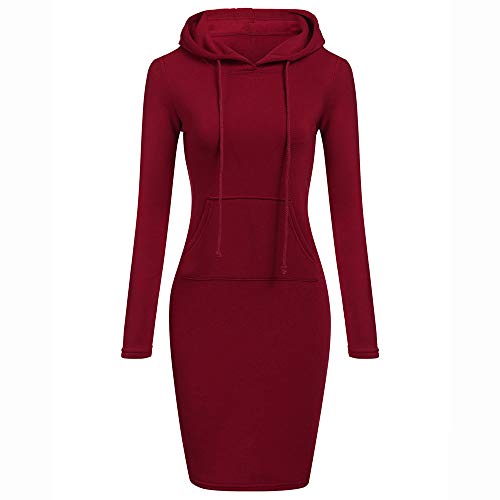 SHOBDW Mujer Liquidación Venta Sudadera con Capucha para de Color sólido Casual Fit Recta Invierno Manga Larga Tops Abrigos Chaqueta Sexy Vestidos Delgados(Rojo,2XL)