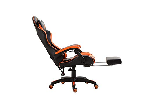 Silla De Oficina Racing Ignite En Simil Cuero I Silla Gaming con 2 Cojines I Silla De Ordenador con Ruedas & Reposapies Abatible I Color:, Color:Negro/Naranja