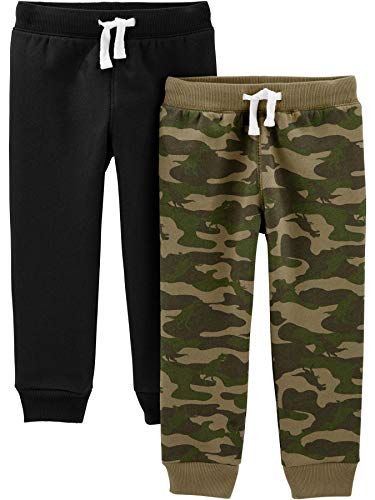 Simple Joys by Carter's 2-Pack Pull on Fleece Pants Pantalones, Negro, Camuflaje, 12 Meses, Pack de 2