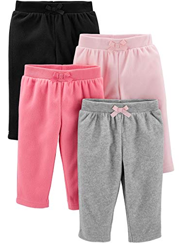 Simple Joys by Carter's 4-Pack Fleece Pants Pantalones Informales, Pink/Black/Heather Grey, 12 Months