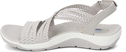 Skechers Reggae Cup-Oh, Snap, Sandalias de Punta Descubierta Mujer, Beige (Nat Black & Grey Gore), 41 EU