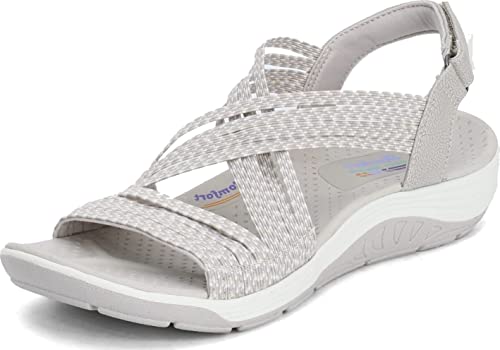 Skechers Reggae Cup-Oh, Snap, Sandalias de Punta Descubierta Mujer, Beige (Nat Black & Grey Gore), 41 EU