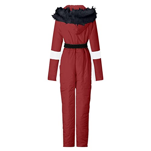 Ski Suit Traje de Esquí Mujer Outdoor Thick Warm Sports Jumpsuit para Esquiar/Patinar/Diario Traje de Nieve Mono Mameluco de Hoodie Conjuntos con Capucha Abrigo Chaqueta de Fleece Snowsuit Romper