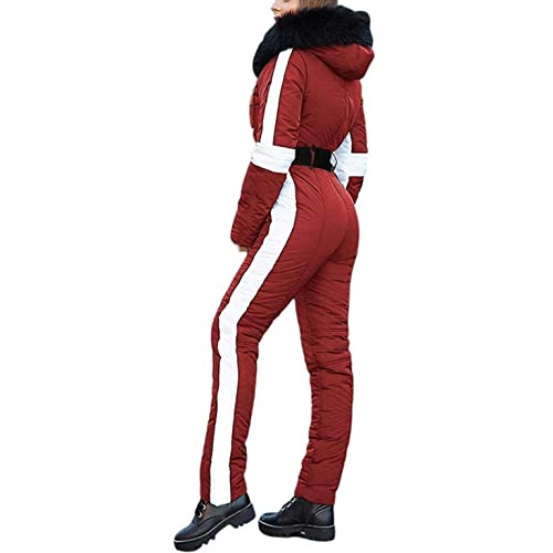 Ski Suit Traje de Esquí Mujer Outdoor Thick Warm Sports Jumpsuit para Esquiar/Patinar/Diario Traje de Nieve Mono Mameluco de Hoodie Conjuntos con Capucha Abrigo Chaqueta de Fleece Snowsuit Romper