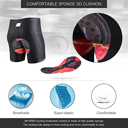 SKYSPER Calzoncillos Ropa Interior Ciclismo para Hombres Culote Pantalones Cortos Deportivos Gel 4D Acolchada para MTB Ciclismo Bicicleta al Aire Libre Transpirable Secado Rápido