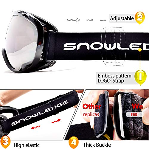 Snowledge Gafas de Esquí, Máscara Gafas de Esqui Hombre Snowboard Nieve Espejo para Hombre Mujer Adultos Juventud Chicos Chicas Anti Niebla Gafas de Esquiar OTG Protección UV Esférica Lente