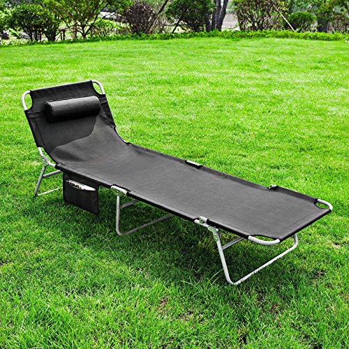 SoBuy OGS35-SCH,Tumbona inclinable de Acero Color Negro Plegable con Almohada Playa Piscina Jardín Mecedora,ES (1)