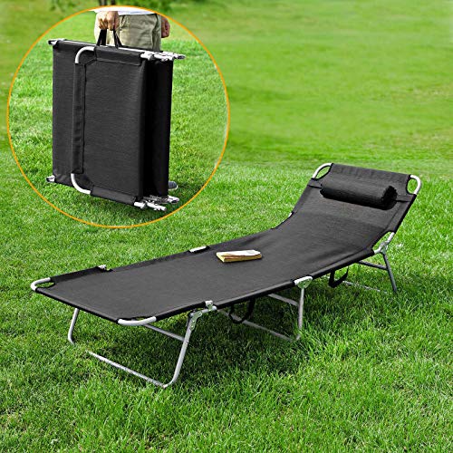 SoBuy OGS35-SCH,Tumbona inclinable de Acero Color Negro Plegable con Almohada Playa Piscina Jardín Mecedora,ES (1)