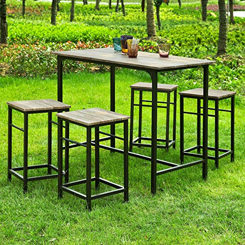 SoBuy Set Mesa Alta de Bar y 4 Taburetes Estilo Industrial OGT11-N,ES (4 sillas)