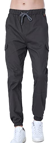 Socluer Cinturón de algodón elástico de los Hombres Pantalones de Carga Largos con cordón Bolsillos Laterales Pantalones Deportivos Pantalones de Jogging Ropa Deportiva (Iron Gris, L)