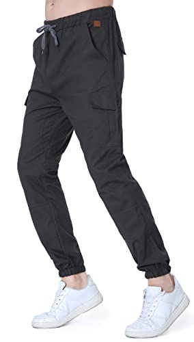 Socluer Cinturón de algodón elástico de los Hombres Pantalones de Carga Largos con cordón Bolsillos Laterales Pantalones Deportivos Pantalones de Jogging Ropa Deportiva (Iron Gris, L)