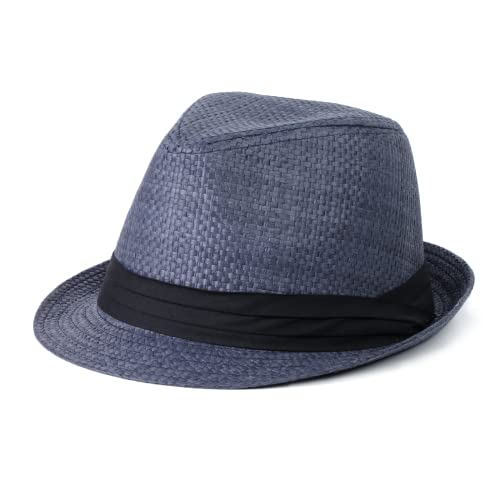 Sombreros de Paja de Panamá para Hombre, Sombreros de Playa de Verano de Paja de Papel para Hombre, Sombrero para el Sol, protección UV, Sombrero de ala Ancha Fedora (Negro, 58cm(22.8inch))