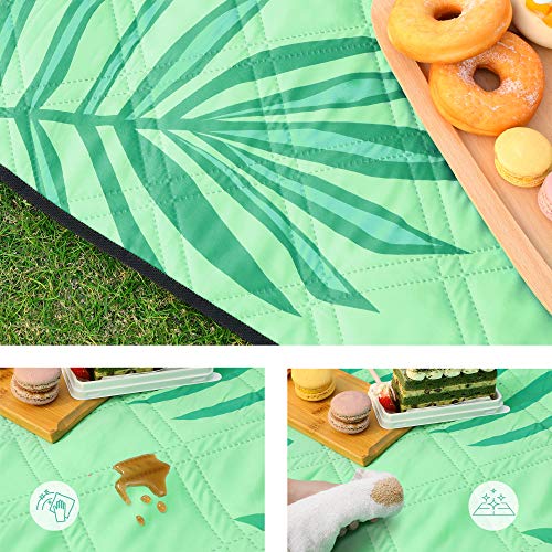 SONGMICS Manta de Picnic, 300 x 200 cm, Alfombra de Picnic para Playa, Parque, Patio, al Aire Libre con Capa Impermeable, Lavable a Máquina, Plegable, Patrón de Helecho y Verde GCM083C02