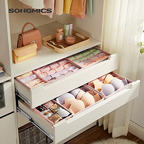 SONGMICS Organizador para Cajones con Compartimentos, Caja de Almacenaje Plegable, Organizador de Armario para Ropa Interior, Calcetines, Corbatas, Bufandas, Set de 8 Piezas, Rosa RUS008P01