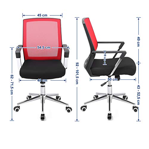 SONGMICS Silla giratoria de Oficina, Altura Ajustable, Metal, Rojo, 6155102