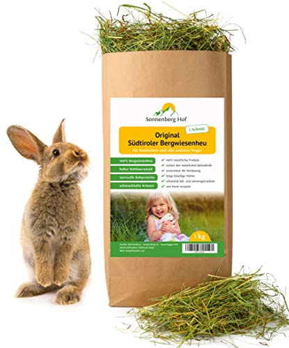 Sonnenberg Hof Heno 1 kg – Heno de pradera fresco, primer corte para conejos, cobayas, hámsters y roedores, heno de prado de montaña para animales pequeños