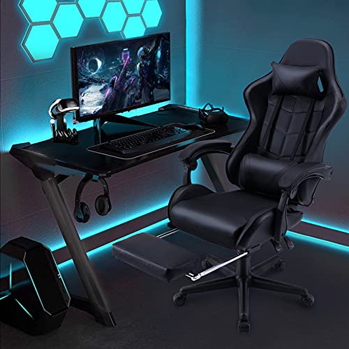 Soontrans Silla Gaming Masaje, Silla Gaming con Reposapiés Reposacabeza, Ergonómica, Cojín Lumbar de Masaje, Silla Gamer para Gaming Livesteam Youtube Playstation (Negro)