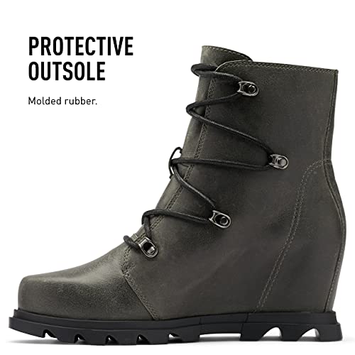 SOREL Botas de encaje Joan of Arctic Wedge III para mujer - Botas de cuña de ante impermeables, Cantera, Negro, 39.5 EU