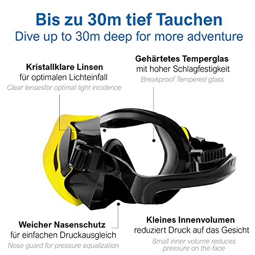 Sportastisch Máscara de buceo "Dive Under"' Gafas herméticas, antiniebla, anti-fugas hechas de vidrio templado, Máscaras de snorkel para adultos profesionales con hasta 3 años de garantía*