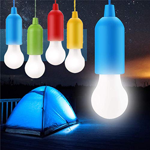 STARPIA 4 Piezas LED Bombilla, Portátil Lámpara del Cordón al Aire Libre/Interior, Camping Lantern Luz Nocturna Colgante para Fiesta, Boda, Jardín, Senderismo, Pesca, Escritorio, Camping