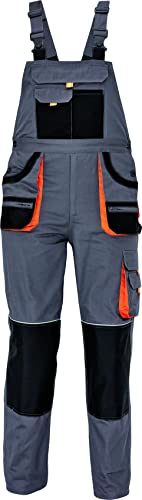 Stenso Des-Emerton - Pantalones con Peto de Trabajo para Hombre Slim fit - Gris/Negro/Naranja - 54