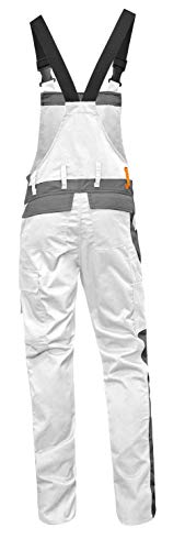 strongAnt - Pantalón de Peto de Trabajo Berlin, Bolsillos para Rodilleras - Pantalones de Pintor - Hecho en Europa - Talla: 26, Color: Blanco-Gris