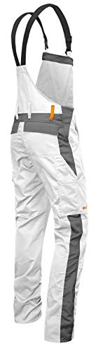 strongAnt - Pantalón de Peto de Trabajo Berlin, Bolsillos para Rodilleras - Pantalones de Pintor - Hecho en Europa - Talla: 29, Color: Blanco-Gris