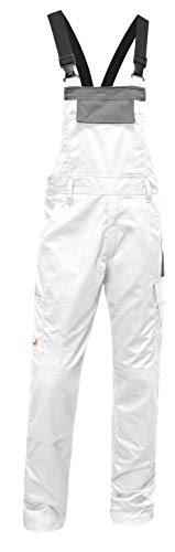 strongAnt - Pantalón de Peto de Trabajo Berlin, Bolsillos para Rodilleras - Pantalones de Pintor - Hecho en Europa - Talla: 58, Color: Blanco-Gris