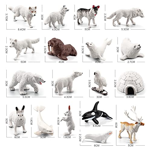 Stylebest El Juego de 18 Figuras de Juguete de Animales árticos Polares Incluye Lobo Blanco, búho Blanco, Zorro Blanco, Conejo ártico, Zorro ártico, Husky y Animal de simulación de iglú para niños