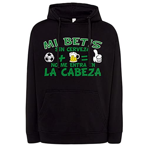 Sudadera Frase mi Betis sin Cerveza no me entra en la Cabeza Frase para futboleros - Negro, M