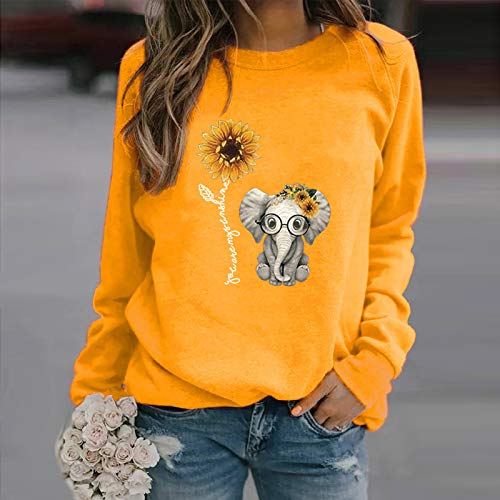 Sudaderas Tops Casuales Damas Invierno para Mujer con Estampado de Girasol con Cuello rendondo Sudadera Blusa Camiseta Suéter 8 Colores YANFANGLYellow