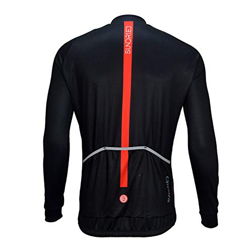 SUNDRIED Manga Larga para Hombre Jersey de Ciclo Bici del Camino de MTB Ropa de la Bicicleta (Negro, L)