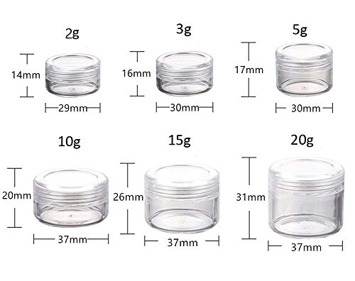 Suneast 15 tarros de plástico vacíos de 2 g/3 ml con tapas para cremas, lociones, polvos de purpurina, 2 g/3 ml, 29*14mm